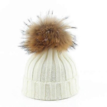 (White) Toddler Girls Boys Warm Winter Fur Pom Hat Knit Beanie Crochet Ski Ball Cap
