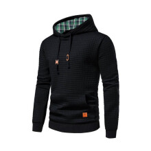 (XXL, black) 2025 New  Men's Casual Pullover Jacquard Sweatshirt Grid Jacket Loose Fit