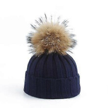 (navy) Toddler Girls Boys Warm Winter Fur Pom Hat Knit Beanie Crochet Ski Ball Cap
