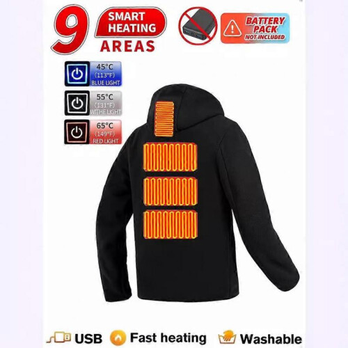 (M, grey) 2025 New Smart Heating Jacket Men Women Fleece Lined 9-Zone 3-Level Warmth Breathable Pullover 2