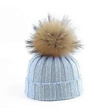 (Sky blue) Toddler Girls Boys Warm Winter Fur Pom Hat Knit Beanie Crochet Ski Ball Cap