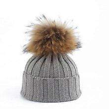 (Gray) Toddler Girls Boys Warm Winter Fur Pom Hat Knit Beanie Crochet Ski Ball Cap