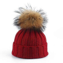 (Red) Toddler Girls Boys Warm Winter Fur Pom Hat Knit Beanie Crochet Ski Ball Cap