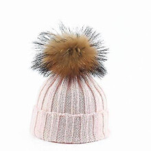 (Pink) Toddler Girls Boys Warm Winter Fur Pom Hat Knit Beanie Crochet Ski Ball Cap