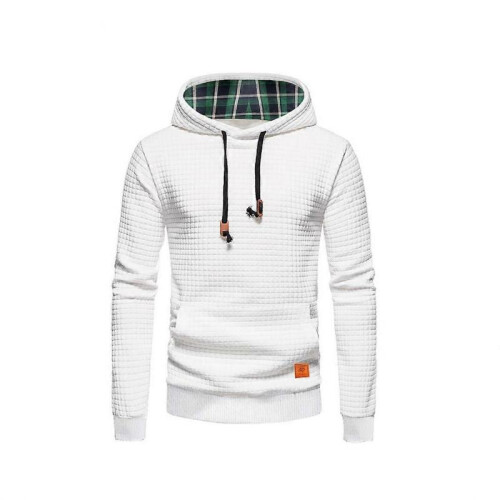 (L, white) 2025 New  Men's Casual Pullover Jacquard Sweatshirt Grid Jacket Loose Fit 2