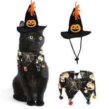 (1) Pet Dog Cat Witch Hat Bandana Cosplay Prop Halloween Bat Fancy Dress Costume Outfit Wings Cat Costumes Photo Props Headwear