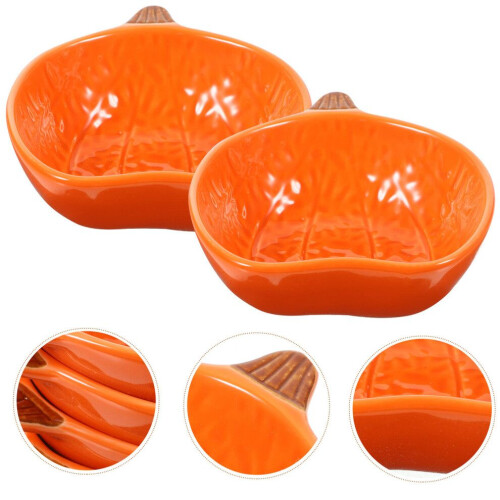 4-pack ceramic bowls with pumpkin design, sauce & serving bowl 2