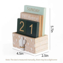 (Any year, Cactus) Wooden Calendar Desktop Decor Permanent Countdown Sign Minimalist Modern Style