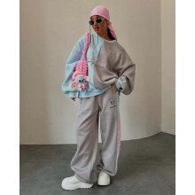 (L, grey) 2025 New Women's Color Block Hoodie Pants Set Streetwear Casual Sportswear Outfit