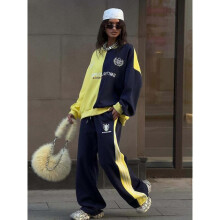(5XL, dark blue) 2025 New Women's Color Block Hoodie Pants Set Streetwear Casual Sportswear Outfit
