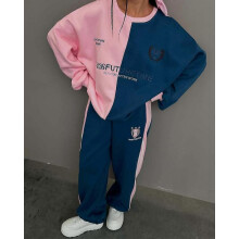 (XL, navy blue) 2025 New Women's Color Block Hoodie Pants Set Streetwear Casual Sportswear Outfit