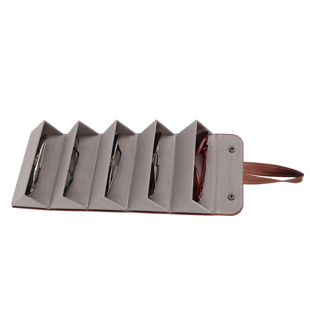 5-Slot Travel Sunglasses Organizer Case Brown 17x42cm