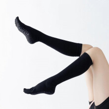 (grid black) Non Slip Knee Toe Socks For Women - Pilates, Yoga, Barre Socks With Grips