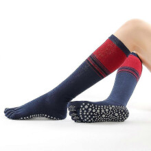 (stripes cyan) Non Slip Knee Toe Socks For Women - Pilates, Yoga, Barre Socks With Grips