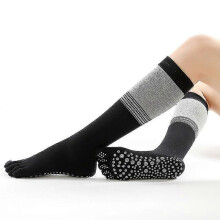 (stripes black) Non Slip Knee Toe Socks For Women - Pilates, Yoga, Barre Socks With Grips