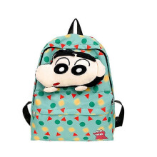 (S, green) Cartoon Backpack Fashion Cute School Bag Unisex Breathable Canvas Rucksack for Travel Laptop