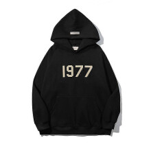 (M, black) 1977 Fleece Letter Hoodie Unisex Pullover Oversized Jacket Streetwear Autumn Winter