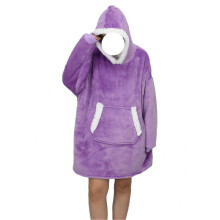 (one size, purple) Fleece hooded pajamas Couples' homewear Simple solid colour design