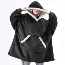 (one size, black) Fleece hooded pajamas Couples' homewear Simple solid colour design