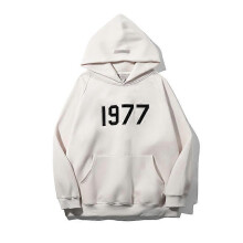(M, apricot) 1977 Fleece Letter Hoodie Unisex Pullover Oversized Jacket Streetwear Autumn Winter