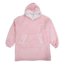 (one size, pink) Fleece hooded pajamas Couples' homewear Simple solid colour design