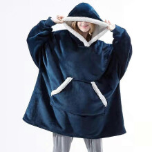 (one size, navy blue) Fleece hooded pajamas Couples' homewear Simple solid colour design