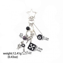 (opp bag, 13) Classic Dice Keychain Creative Black 8 Dice Star Punk Style Keychain for Women