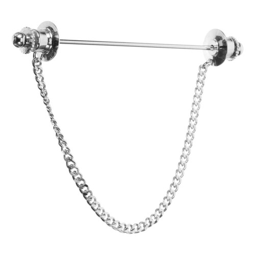 1 Set Silver Collar Pin with Chain for Men, Copper