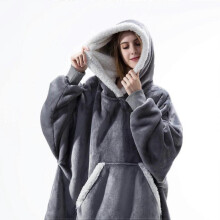 (one size, dark grey) Fleece hooded pajamas Couples' homewear Simple solid colour design