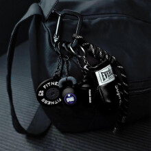 (black) Mini Fitness Kettlebell Dumbbell Keychain with Faux Leather Boxing Glove Charm