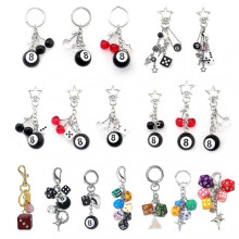 (opp bag, 14) Classic Dice Keychain Creative Black 8 Dice Star Punk Style Keychain for Women