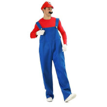 (2XL, Men red) Mario Cosplay Costume Halloween Party Game Uniform Couple Outfit Adult Kids