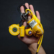 (yellow) Mini Fitness Kettlebell Dumbbell Keychain with Faux Leather Boxing Glove Charm