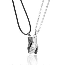 (Silver Black) Two Souls One Heart Pendant Necklaces For Couple, Magnet Couples Necklace