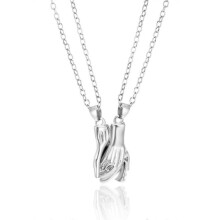 (Silver) Two Souls One Heart Pendant Necklaces For Couple, Magnet Couples Necklace
