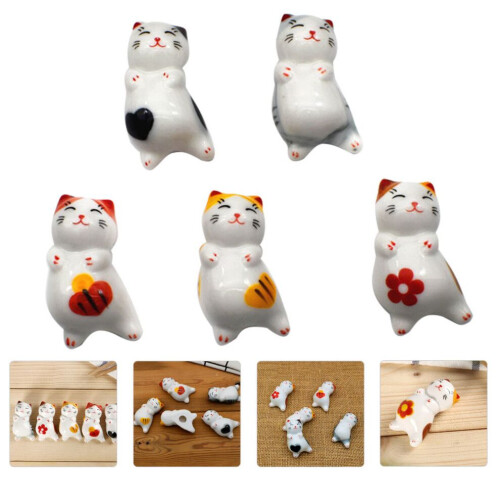 5-piece ceramic rest set with cat design for chopsticks & spoons 2