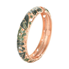 Zinc Alloy Enamel Bangle Women's Adjustable Ethnic-dark green