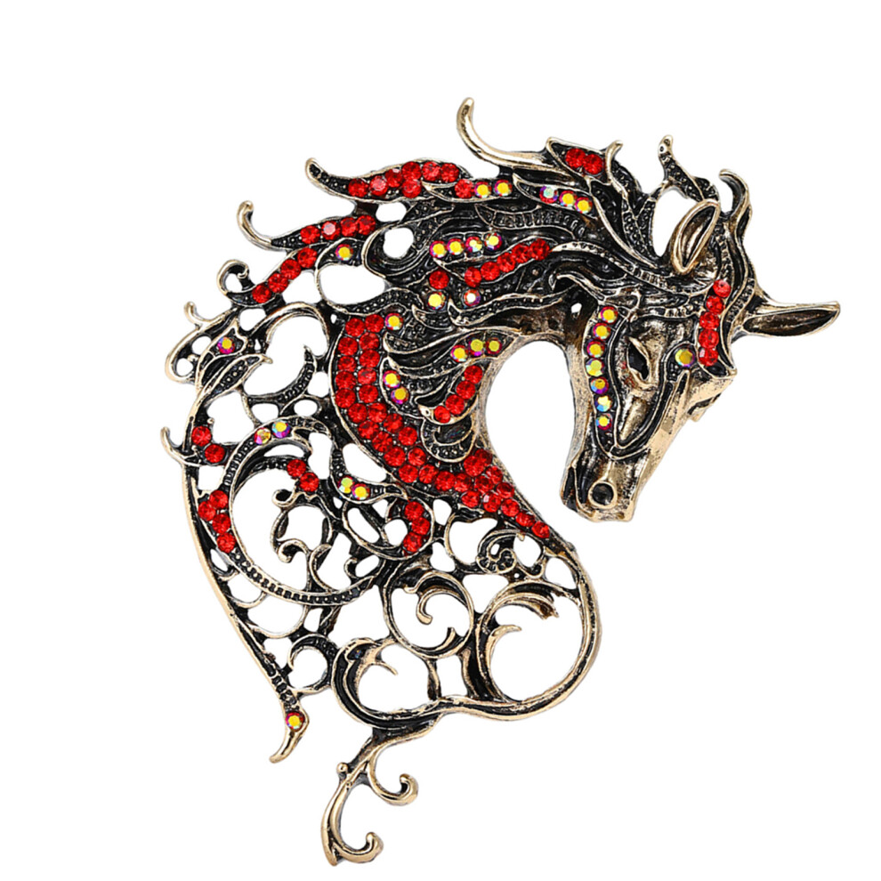 Red Trendy Alloy Horse Design Brooch Versatile Accessory
