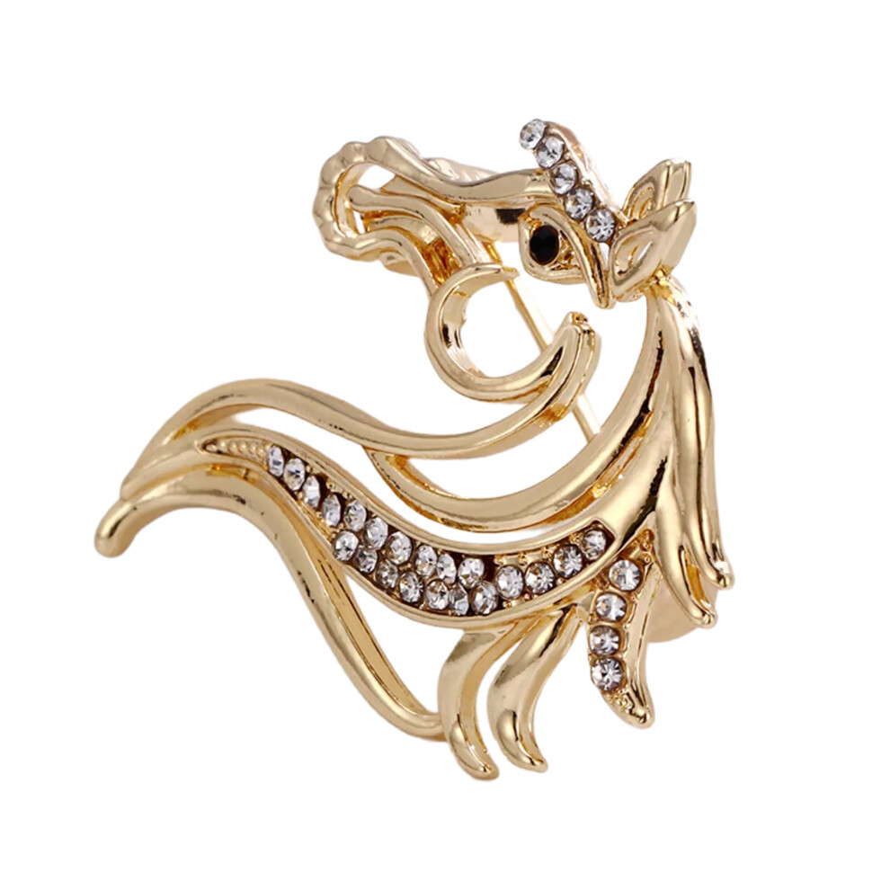 Gold Elegant Horse Head Brooch Pin For Women Men Fashion