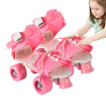 Adjustable Roller Skates - Pink Size Adjustable Quad Roller Skates For Beginners, Teens And Kids, 4-Wheel Outdoor
