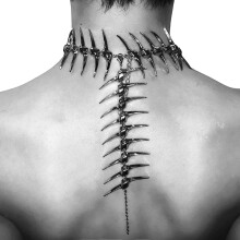 Futuristic Fishbone Neck Chain Bracelet Silver-fish necklace