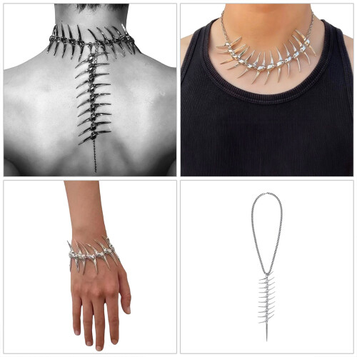 Futuristic Fishbone Neck Chain Bracelet Silver-fish necklace 1