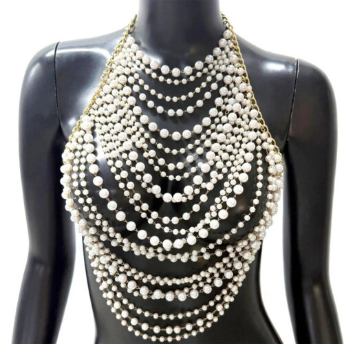 Adjustable Layer Pearls Chest Jewelry Comfortable Alloy Chains