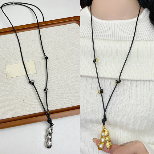 Peanut Alloy Necklace Stylish Adjustable Neckchain-Silver 2