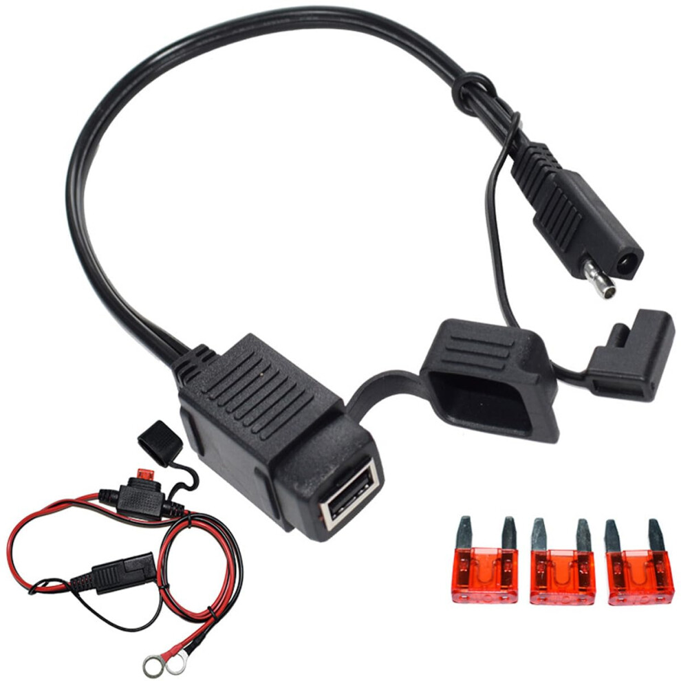 Motorcycle Usb Charger Sae To Usb Cable Adapter 2.1A Waterproof Inline Fuse Cable Tie Fuse Kit 12V 9339159110393