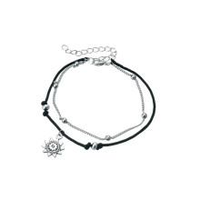 Boho Double Layer Anklet Sun Pendant Charm Adjustable Length For Women Foot Chain Ankle Bracelet Silver