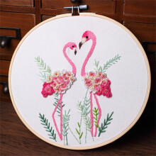 Flamingo Animal Pink Plant Bird Embroidery Kit Starter Set Pattern Printed Cross Stitch For Beginners With Hoop