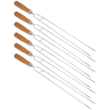 6 barbecuespiesen met twee punten en houten handvatten voor gebruik buitenshuis