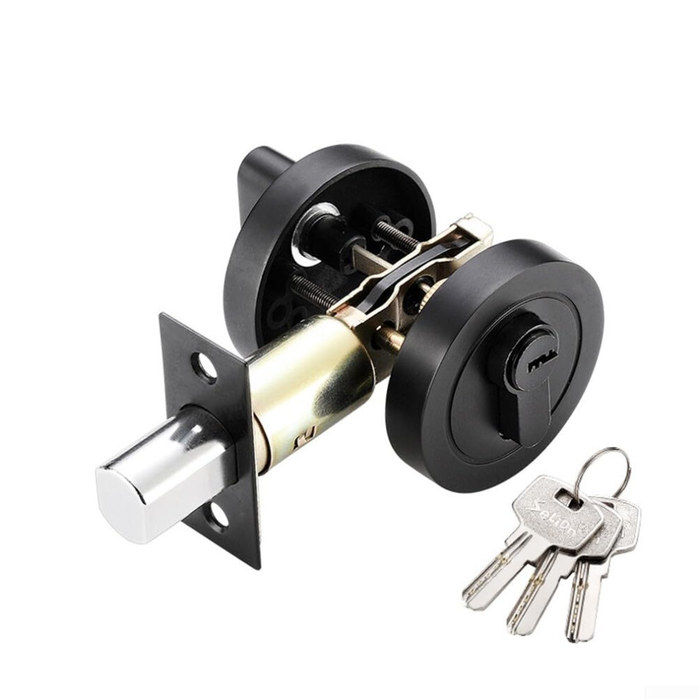 Stainless Steel And Copper Front Door Lock With Key, Single-Sided Interior Or Exterior Security Lock, Anti-Theft Solid Core(Black) 9105992033027