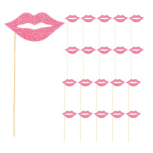60 pink lip photo cups with wooden stems for parties and weddings